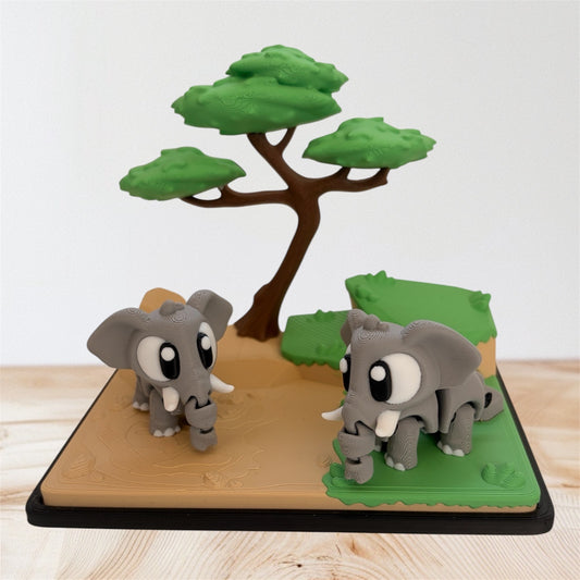 Mini habitat elefantes impreso en 3D vista frontal