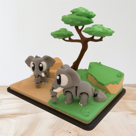 Mini habitat elefantes impreso en 3D detalle rocas
